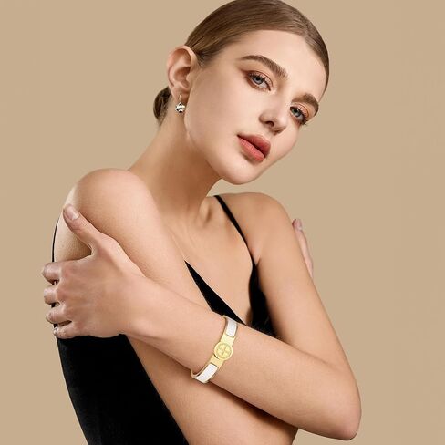18K Gold-Plated Stainless Steel Bracelet, Four-Leaf Clover Cross Lover Clasp Design, Durable Bangle in Three Sizes, Versatile Gift Choice for Women and Men in Saudi Arabia