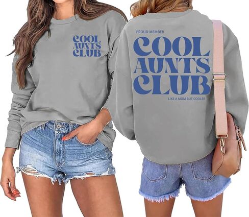 Women Cool Aunts Club Sweatshirt: Aunt Crewneck Sweatshirt Auntie Letter Print Long Sleeve Pullover Top in Saudi Arabia