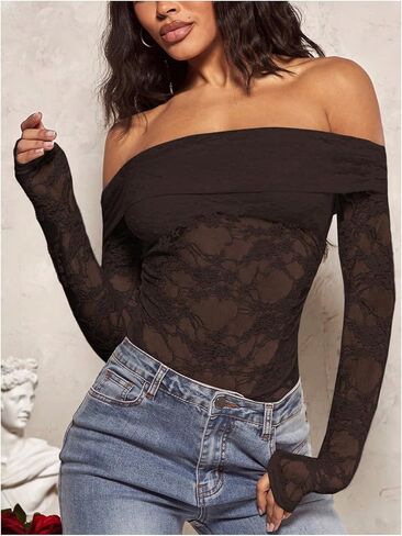 WDIRARA Women's Mesh Leopard Print Long Sleeve Off Shoulder Crop Top Slim Fit Casual Tee Shirt in Saudi Arabia