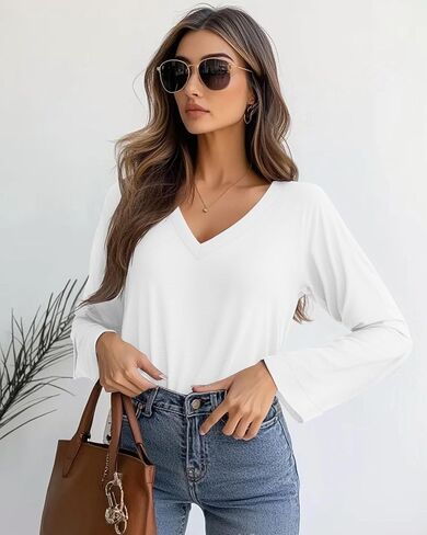 Huukeay 3 Pack Women's Oversized T-Shirts Long Sleeve V Neck Tops Casual Loose Basic Blouse Trendy Clothes in Saudi Arabia