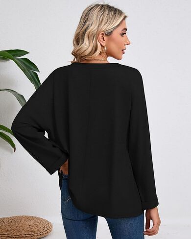 Huukeay 3 Pack Women's Oversized T-Shirts Long Sleeve V Neck Tops Casual Loose Basic Blouse Trendy Clothes in Saudi Arabia