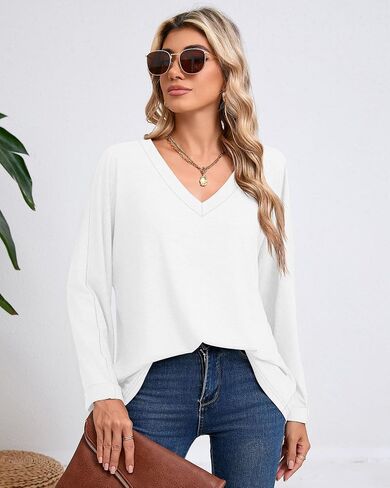 Huukeay 3 Pack Women's Oversized T-Shirts Long Sleeve V Neck Tops Casual Loose Basic Blouse Trendy Clothes in Saudi Arabia