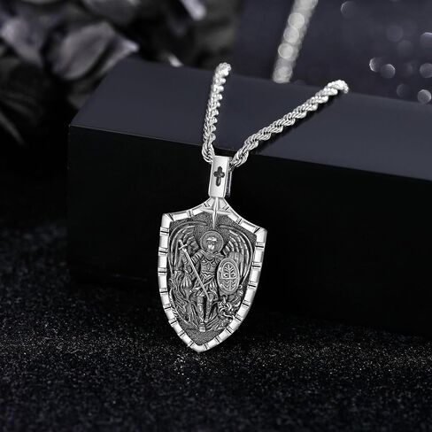 YAFEINI سانت مايكل قلادة 925 فضة الملائكة مايكل قلادة حمايتنا ميدالية قلادة قلادة دينية للرجال الأب in Saudi Arabia
