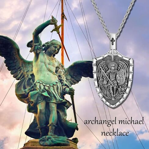 YAFEINI سانت مايكل قلادة 925 فضة الملائكة مايكل قلادة حمايتنا ميدالية قلادة قلادة دينية للرجال الأب in Saudi Arabia