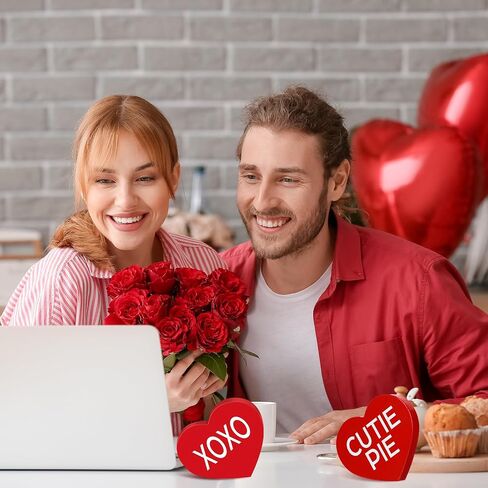 Qunclay 6 Pcs Valentine's Day Wood Sign Rustic Heart Shaped Wooden Sign Love Wooden Decor Freestanding Valentine's Day Table Decor for Desk Office Home Mantel Room Party Farmhouse Tiered Tray Decor in Saudi Arabia