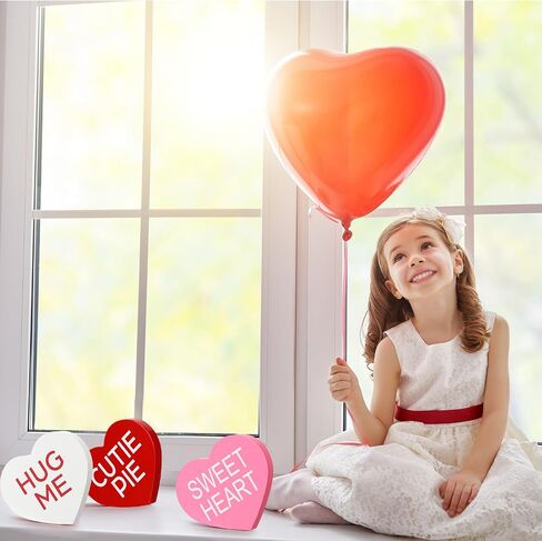 Qunclay 6 Pcs Valentine's Day Wood Sign Rustic Heart Shaped Wooden Sign Love Wooden Decor Freestanding Valentine's Day Table Decor for Desk Office Home Mantel Room Party Farmhouse Tiered Tray Decor in Saudi Arabia