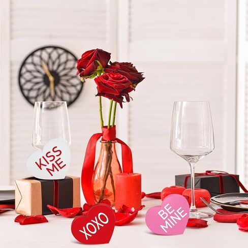 Qunclay 6 Pcs Valentine's Day Wood Sign Rustic Heart Shaped Wooden Sign Love Wooden Decor Freestanding Valentine's Day Table Decor for Desk Office Home Mantel Room Party Farmhouse Tiered Tray Decor in Saudi Arabia