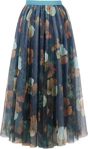 ChicVibes Women's Long Tulle Casual Boho Floral Printed Elastic High Waist Maxi Skirts in Saudi Arabia