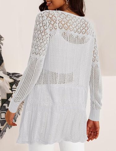 Women's Lightweight Crochet Cardigan Sweaters Long Sleeve Loose Drape Open Front Boho Beach Cover Up, S-XL in Saudi Arabia