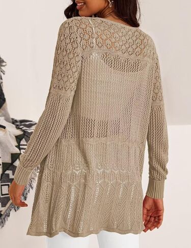 Women's Lightweight Crochet Cardigan Sweaters Long Sleeve Loose Drape Open Front Boho Beach Cover Up, S-XL in Saudi Arabia
