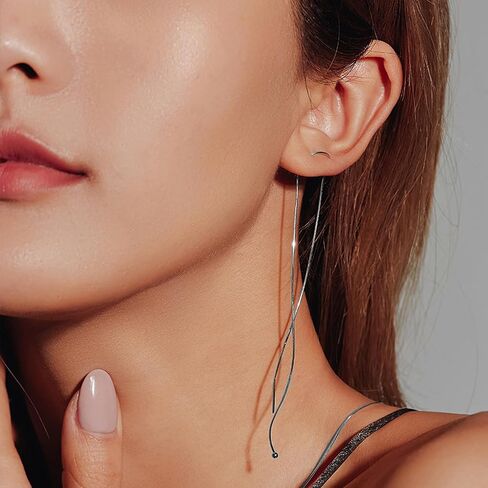 925 Sterling Silver Dangle Earrings for Women Plated 14K Gold Chain Tassel Earrings Long Drop Threader Fringe Earrings in Saudi Arabia
