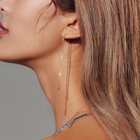 925 Sterling Silver Dangle Earrings for Women Plated 14K Gold Chain Tassel Earrings Long Drop Threader Fringe Earrings in Saudi Arabia