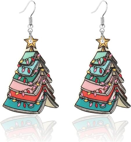 Dreuyet Christmas Tree Earrings for Women Creative Red Green Xmas Tree Drop Dangle Earrings Christmas Party Jewelry Holiday Accessory in Kuwait