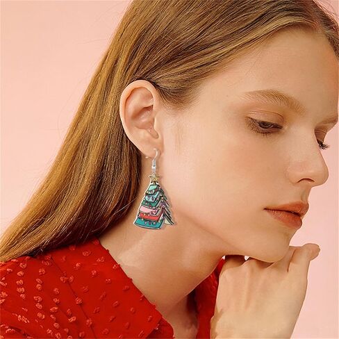 Dreuyet Christmas Tree Earrings for Women Creative Red Green Xmas Tree Drop Dangle Earrings Christmas Party Jewelry Holiday Accessory in Kuwait