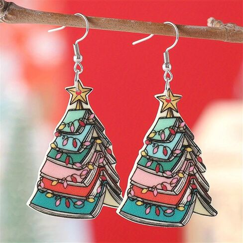 Dreuyet Christmas Tree Earrings for Women Creative Red Green Xmas Tree Drop Dangle Earrings Christmas Party Jewelry Holiday Accessory in Kuwait