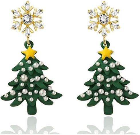 Dreuyet Christmas Tree Earrings for Women Creative Red Green Xmas Tree Drop Dangle Earrings Christmas Party Jewelry Holiday Accessory in Kuwait
