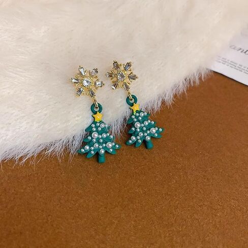 Dreuyet Christmas Tree Earrings for Women Creative Red Green Xmas Tree Drop Dangle Earrings Christmas Party Jewelry Holiday Accessory in Kuwait