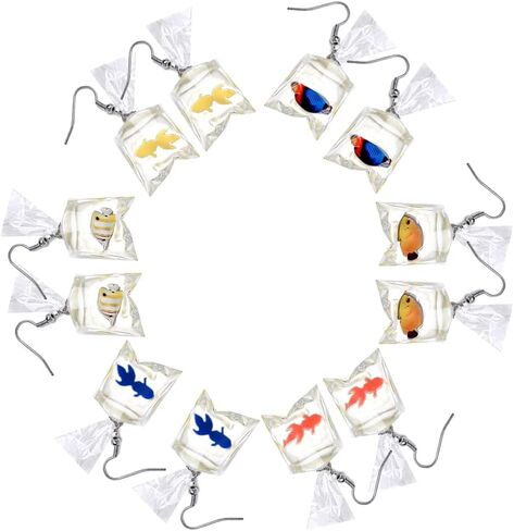 Funny Goldfish Earrings Cute Animal Fish Earrings Goldfish Water Bag Shape Dangle Hook Earrings Colorful Tiny Goldfish Bag Earrings Punk Personalized Charm Accessories Jewelry for Women in Kuwait