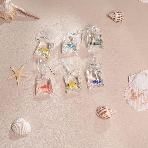 Funny Goldfish Earrings Cute Animal Fish Earrings Goldfish Water Bag Shape Dangle Hook Earrings Colorful Tiny Goldfish Bag Earrings Punk Personalized Charm Accessories Jewelry for Women in Kuwait
