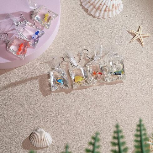 Funny Goldfish Earrings Cute Animal Fish Earrings Goldfish Water Bag Shape Dangle Hook Earrings Colorful Tiny Goldfish Bag Earrings Punk Personalized Charm Accessories Jewelry for Women in Kuwait