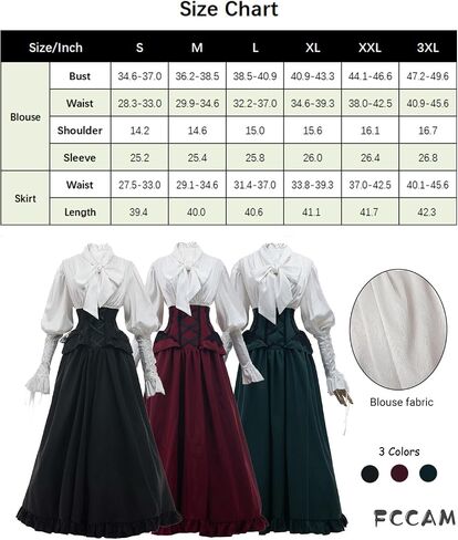 FCCAM Victorian Dress for Women Renaissance Costume Two-piece Ball Gown Costumes Medieval Wedding Dress in Kuwait