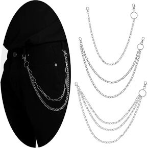 3 Pieces Jeans Chains Wallet Chain Pants Chain, Silver Pocket Chain Hip Hop Rock Chains Punk Gothic Metal Belt Chain Biker Trouser Chain Accessory Jewelry Gift for Men/Women (Style C)