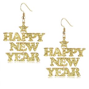 New Years Earrings for Women Acrylic Glitter HAPPY NEW YEAR Dangle Hook Earrings Festive Holiday Cheer New Year Eve Party Earrings Jewelry Hypoallergenic Statement Earrings for 2023