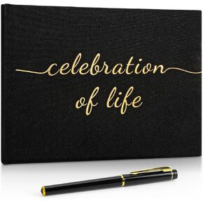 Funeral Guest Book for Memorial Service, Celebration of Life Guest Book with Table Sign, Pen and Box, Guest Sign in Book for Funeral Service, Elegant Black Memorial Books for Celebration of Life