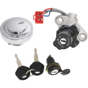 LABLT Aluminum Ignition Switch Lock Set with Fuel Gas Cap Lock Keys 4TR-82021-00 Replacement for Yamaha 650 1100 XVS650 XVS1100 V-Star XVS125 XVS400 Drag Star