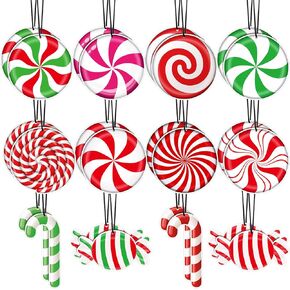 Demissle 24 Pcs Christmas Car Air Fresheners Bulk Peppermint Candy Hanging Car Air Freshener Xmas Red and Green Candy Ornaments Holiday Rearview Mirror Decor for Women Car Accessories Xmas Gifts