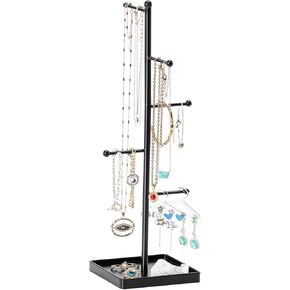 حامل مجوهرات لتخزين المجوهرات من لولاليت مع 10 رف شماعات للأقراط، 6 طبقات شجرة حامل قلادة مع صينية سفلية للنساء والفتيات والقلائد والأقراط والأساور والخواتم - أبيض in Kuwait