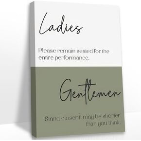 HDXUFJQ Funny Bathroom Canvas Wall Art White and Green Toilet Room Humor Wall Decor Amusing Farmhouse Bathroom Sign Picture Print Ladies and gentlemen Bathroom Decor Painting Ready to hang(8"x10")