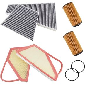 Engine Air Filter & Cabin Air Filter & 2 Pcs Oil Filter Fit for 2006-2010 Bentley Continental 6.0L Filter Kit Replace 07C115562E 3W0129620B 3W0129620C 3D2819619A 3D2819620A 3D0819644