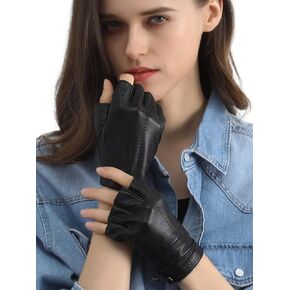 GSG Women Fingerless Leather Gloves Driving Leather Gloves Motorcycle Biker Gloves Unlined Half Finger