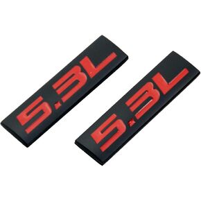 2X 5.3L Engine Alloy Auto Trunk Door Fender Bumper Badge Decal Emblem Self-Adhesive Tape Sticker (Black Red)