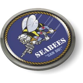 [Officially Licensed Product] - US Navy Seabees Naval Construction Battalions CAR Emblem 3D Domed Badge Sticker with Metal Chrome Round Bezel
