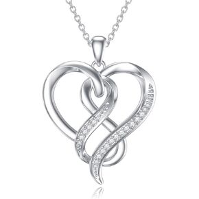 ZBA Natural Diamond Infinity Heart Necklace for Women 14K White Gold Plated Sterling Silver Infinity Heart Pendant Necklace Birthday Mothers Day Gifts for Her(Color F-G/Clarity SI1-I2, 0.15cttw)