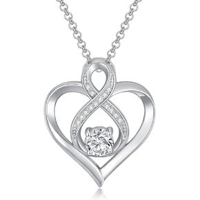 ZBA Natural Diamond Infinity Heart Necklace for Women 14K White Gold Plated Sterling Silver Infinity Heart Pendant Necklace Birthday Mothers Day Gifts for Her(Color F-G/Clarity SI1-I2, 0.15cttw)