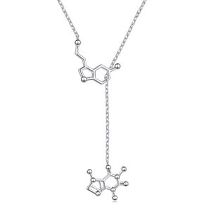 925 Sterling Silver Serotonin Necklace Caffeine Molecule Pendant Necklace Gifts for Science Student Coffee Coffee Lover