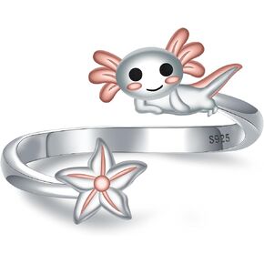Cute Axolotl Rings for Women - 925 Sterling Silver Axolotl Rings Cute Animal Ring Hypoallergenic Jewelry Gifts for Women