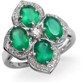Silvershake Gemstone 925 Sterling Silver Vintage Inspired Flower Cluster Right Hand Cocktail Ring Jewelry for Women