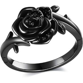 Black Rose Flower Ring Sterling Silver Goth Black Rose Jewelry Gift for Women