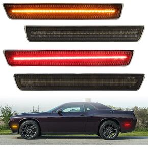4PCS LED Side Marker Lights for Dodge Challenger 2015 2016 2017 2018 2019 2020 2021 2022 2023, Smoked Lens Amber Red Front Rear Bumper Marker Lamp