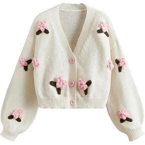 GORGLITTER Women's Floral Button Down Cardigan Sweater Long Sleeve Drop Shoulder Knit Tops