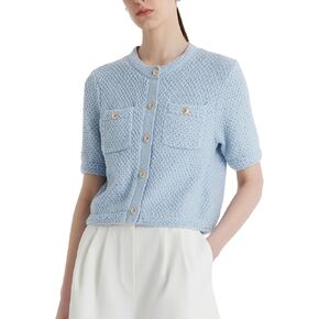 Women's Summer Cropped Cardigan Knitted Blouse Top Short Sleeve Crewneck Button Up Open Front T Shirts 2024 Trendy