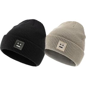 Winter Hats for Women and Men Beanie Knit Cuffed Cute Smile Face Skull Cap for Adult Ski Hat Skully