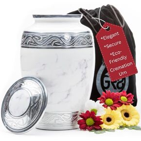 GR8 Large Blue Marble Finish Cremation Urn - Beautiful Decorative Urn for Ashes - Durable Recycled Aluminum Urn - an Elegant Handcrafted Memorial - Securely Packaged