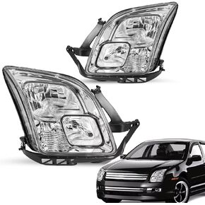 Headlight Assembly Fit Ford Fusion 2006 2007 2008 2009 Fusion Headlamp OE Style Replacement 06-09 Fusion Head lights Driver and Passenger Side, Chrome Housing Clear Corner