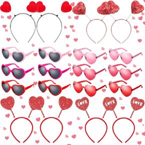 20 Pieces Valentines Day Pink Heart Sunglasses Rimless Sunglasses Heart Headbands for Women Men Red Sequin Love Shaped Head Boppers Valentines Party Supplies Photo Props Holiday Wedding Birthday