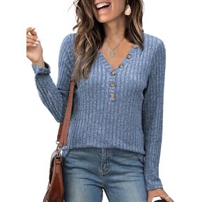 سترة نسائية من Viracy وسترات خفيفة الوزن وقمصان بأكمام طويلة ورقبة على شكل حرف V وأزرار سفلية وبلوزات كاجوال للعمل in Kuwait